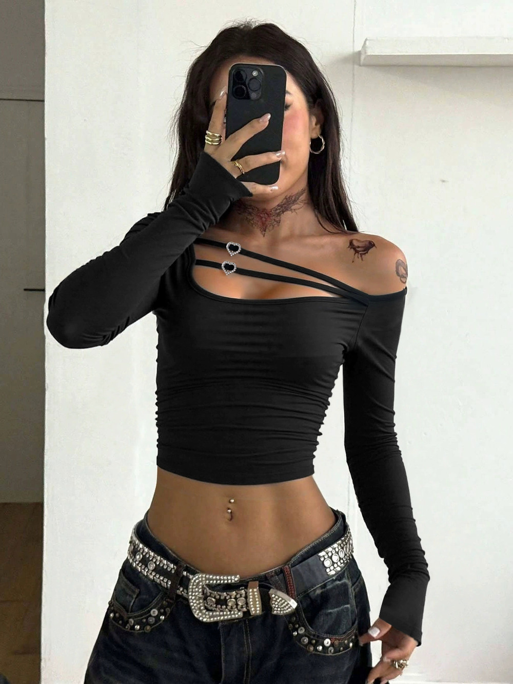 ZARA Black Hot Off Shoulder Halter Crop Top with Cutout Cross Strap